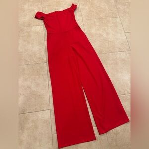 Elegant Red Off Shoulder Women's Jumpsuit